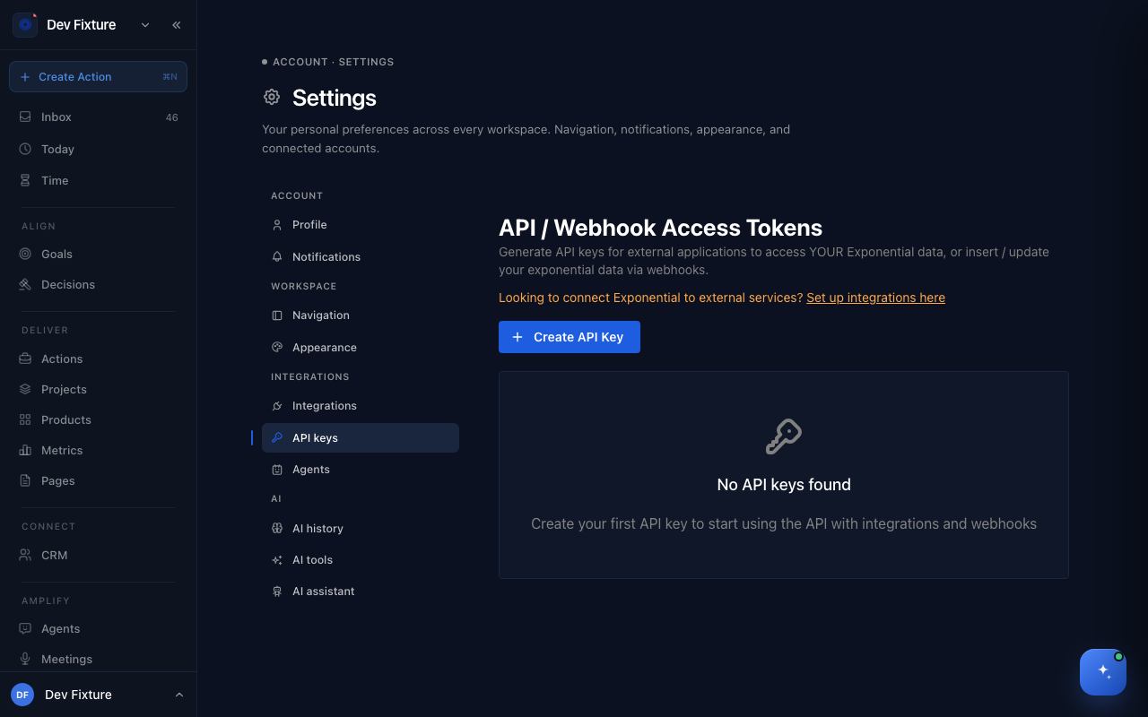 Settings → API keys
