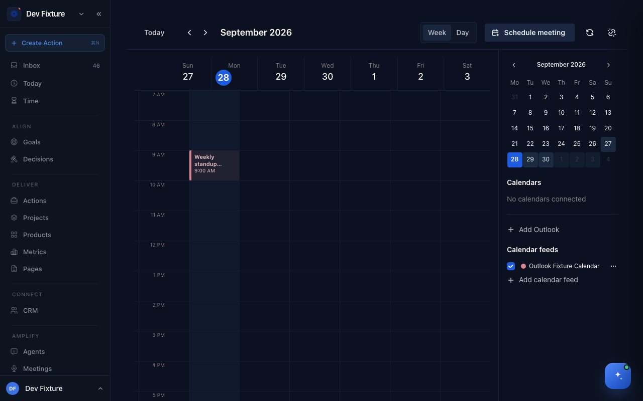 The calendar, week view