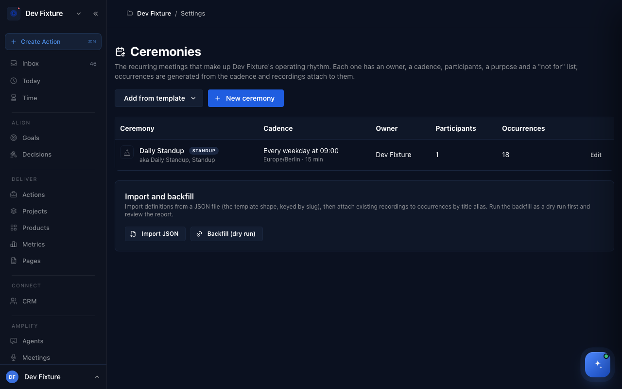 Workspace settings → Ceremonies