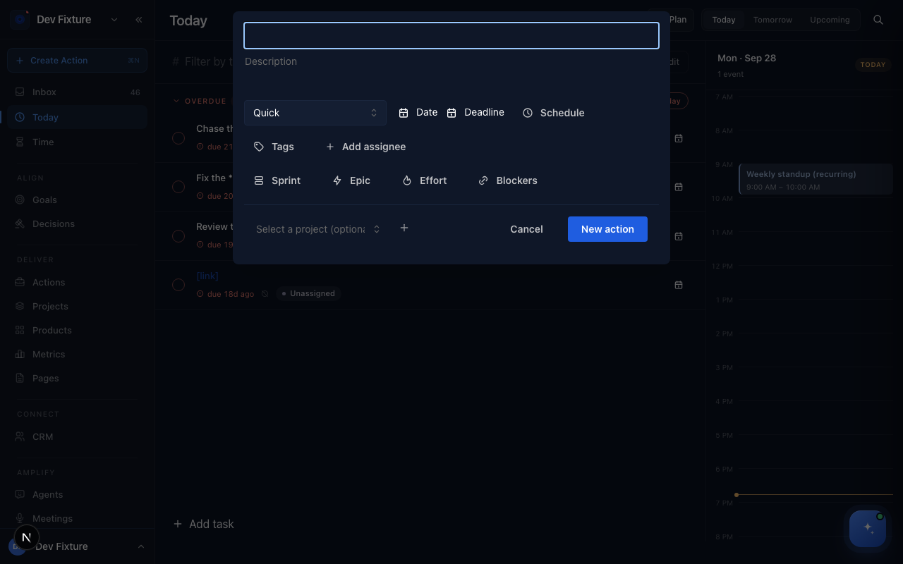 The Create action dialog