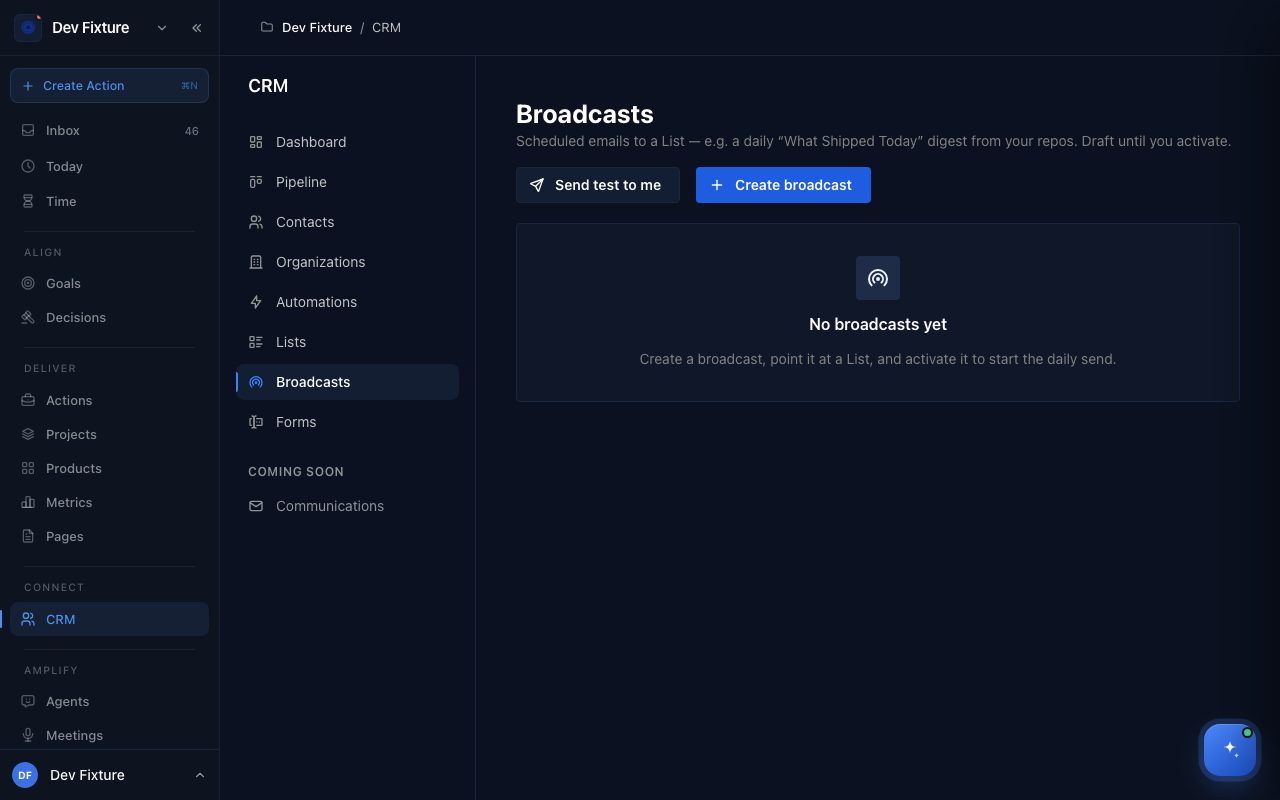 The Broadcasts page