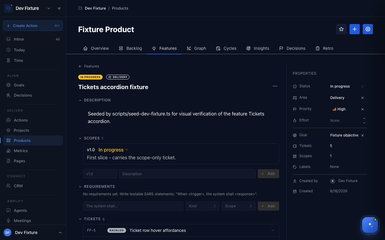 The features list, grouped by lifecycle