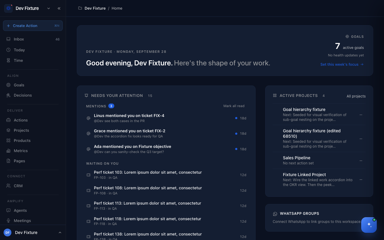 Workspace home with the sidebar open