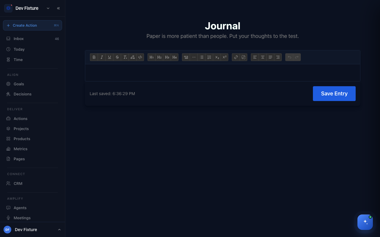 The Journal page with its formatting toolbar and Save Entry button