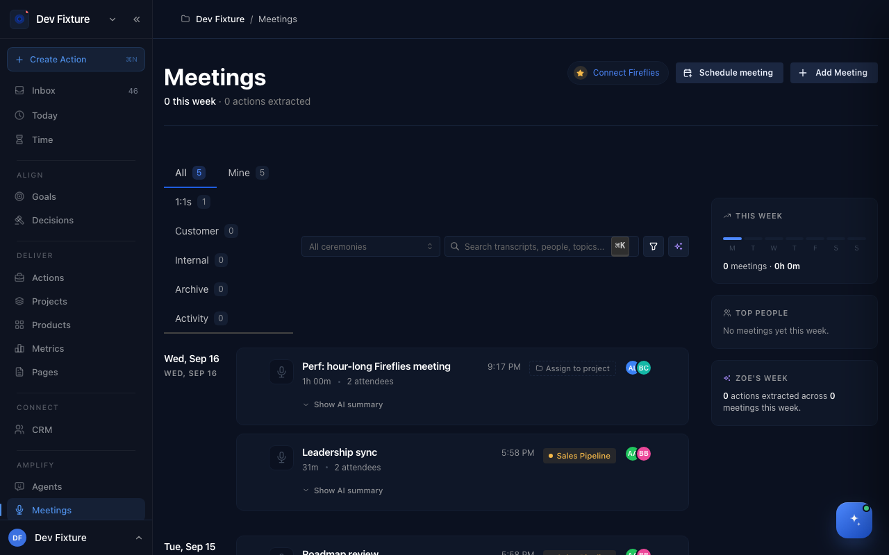 The Meetings page