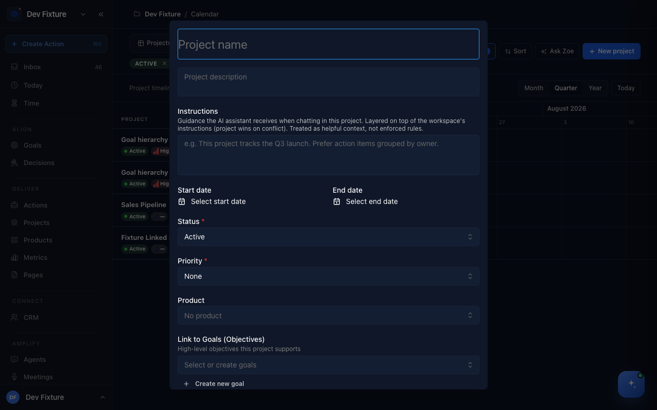 The New project form