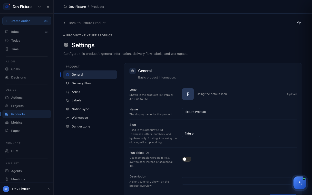 Product settings
