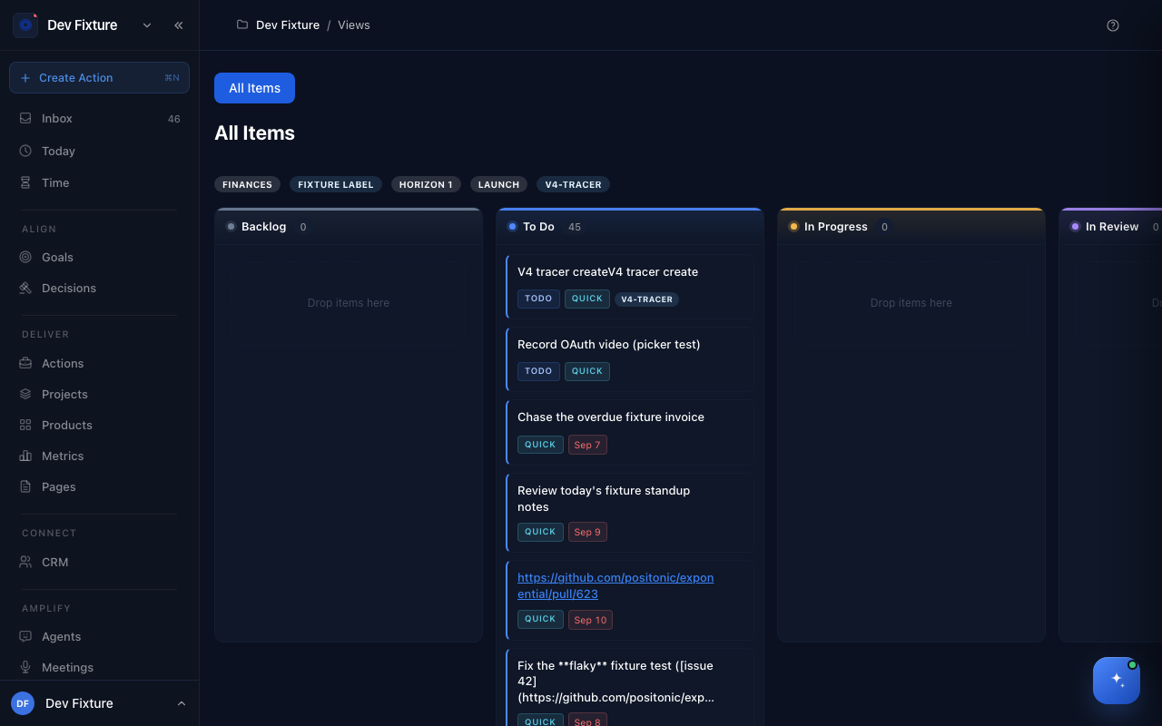 Views: a filtered kanban of every action