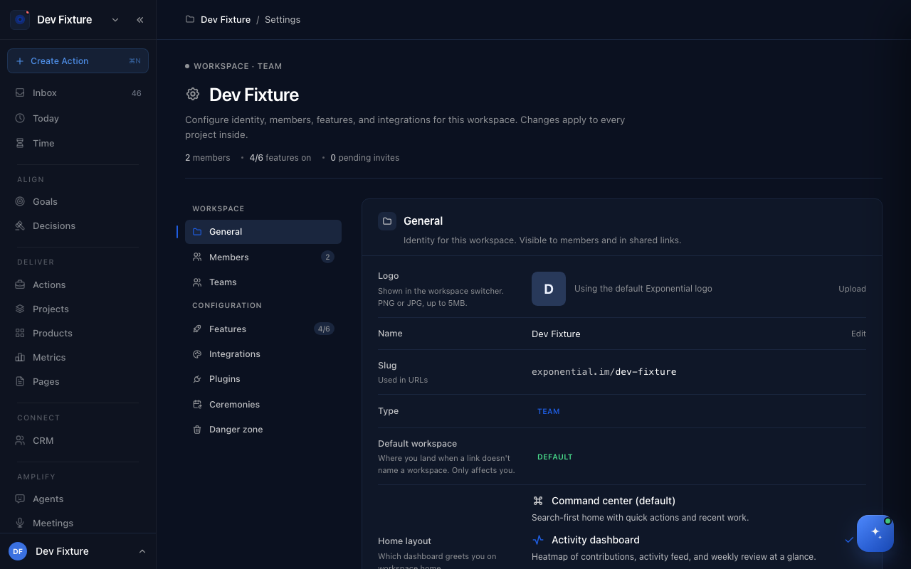 Workspace settings